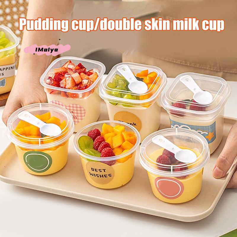 10Pcs Dessert Cup With Spoon With Lid Transparent Cups For Dessert Ice Cream Pudding Yogurt Cups Mousse Cake Box Container