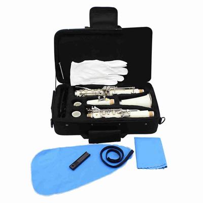 Clarinete ABS 17 Llaves Si Bemol Soprano Binocular con Paño de Limpieza Guantes 10 Cañas Destornillador Estuche para Cañas