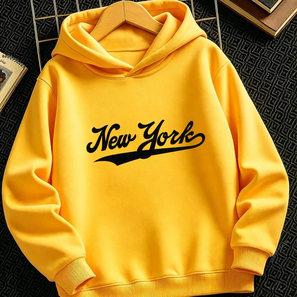 Vintage Letter New York Kids Hoodie Casual Loose Pullover Hooded Sweatshirt for Children