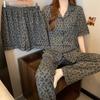 Premium Leopard Print Spring and Summer Imitation Cotton Pajamas Women's Old Money Style Retro Short-sleeved Three-piece Loungewear