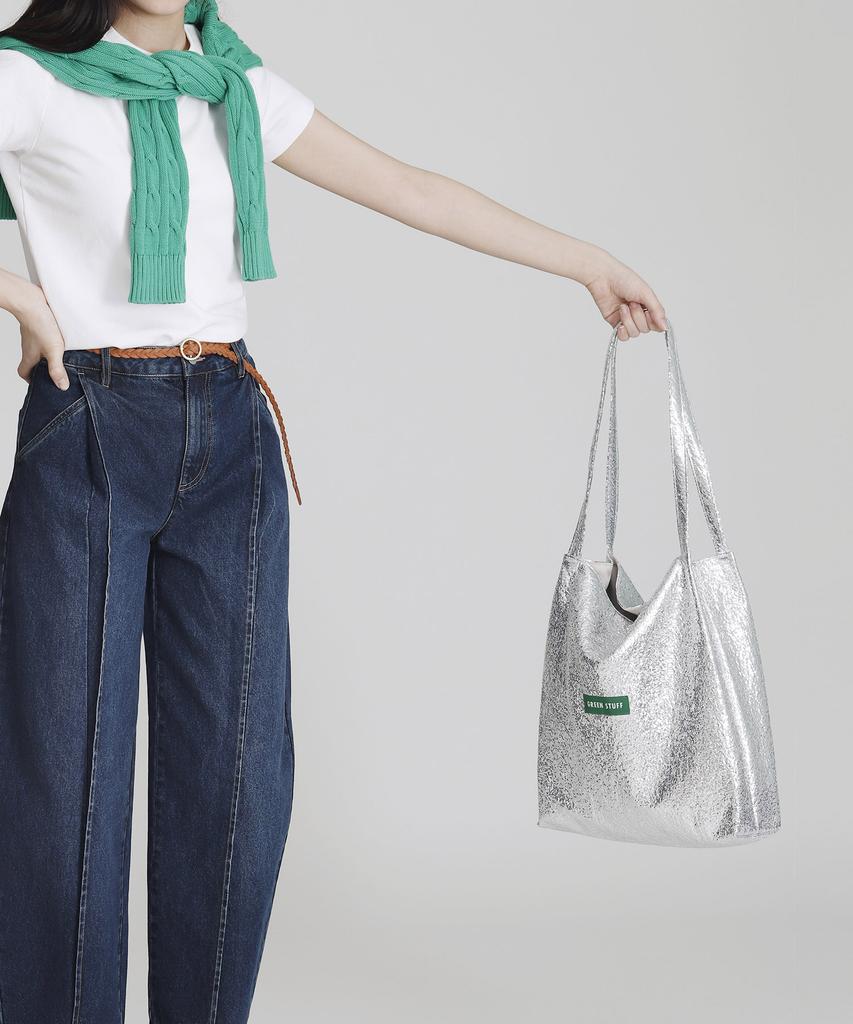 Green Stuff Effortlessly Boxy Shopper Bag 53 Sunlight Texture - Silver