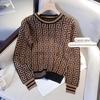 Women's Retro Jacquard Color-Block Long-Sleeve Knitted Pullover Sweater for 2024 Autumn/Winter