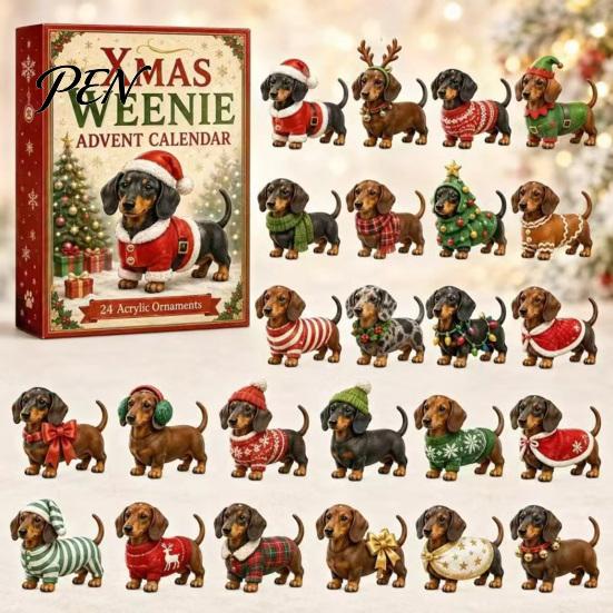 Dog Themed Holiday Gift 2026 Christmas Dachshund Advent Calendar, 24-Day Countdown Toy Set with Mini Box for Kids Figures, Acrylic Ornament