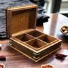 22 Cm Sheesham and Teakwood Dry Fruit Box 4 Partition Handmade Hand Carving Carved Lid Glass Lid Square Shape