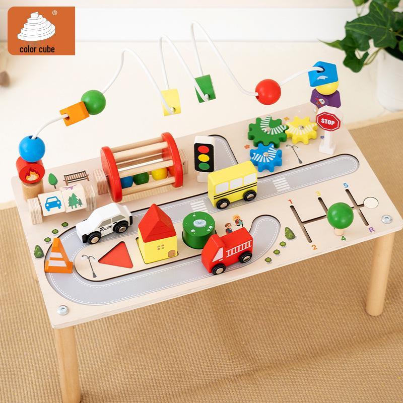 Wooden Busy Board: Multifunctional Activity Table for Toddlers, Bead Maze & Early Education Toy