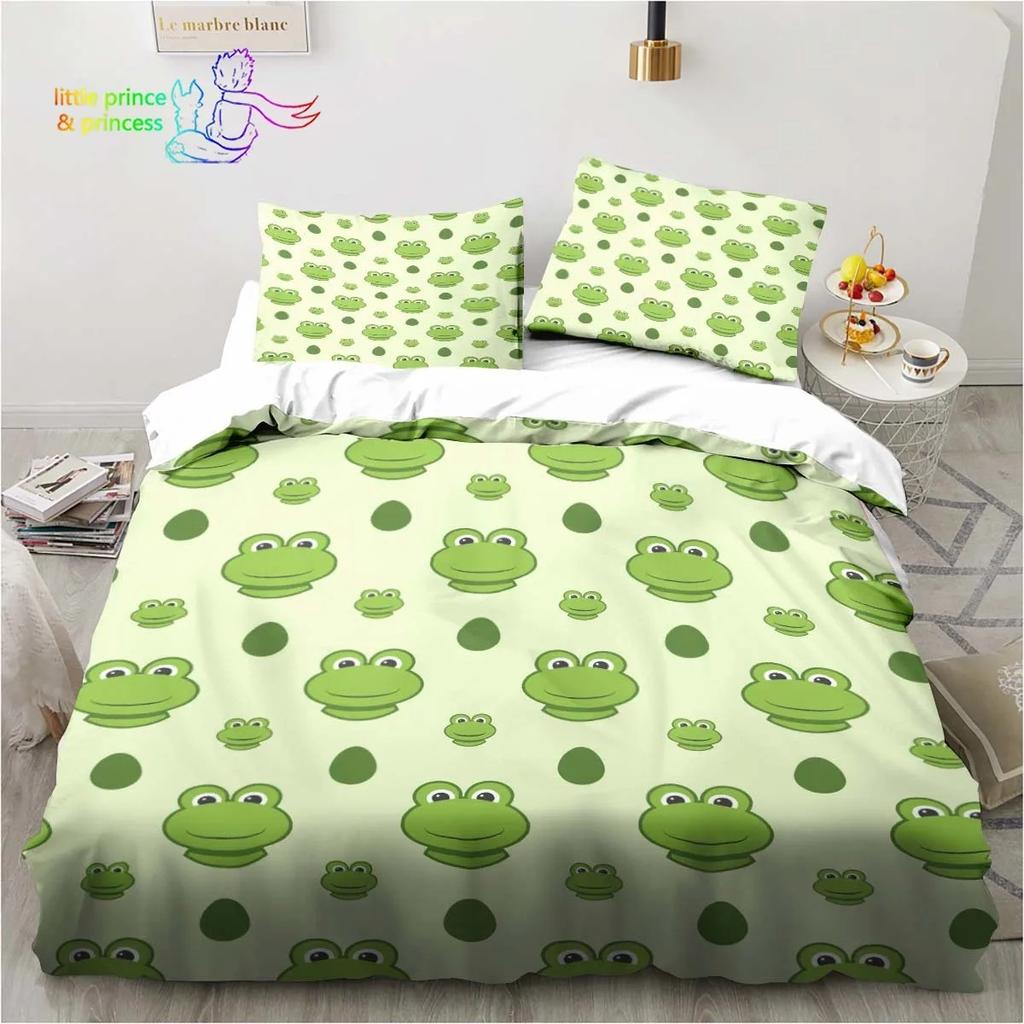 Kawaii Cute Cartoon Frog Comfortable Duvet Quilt Cover Pillowcase Bedding Set Children Bedroom Decoration Home Textile