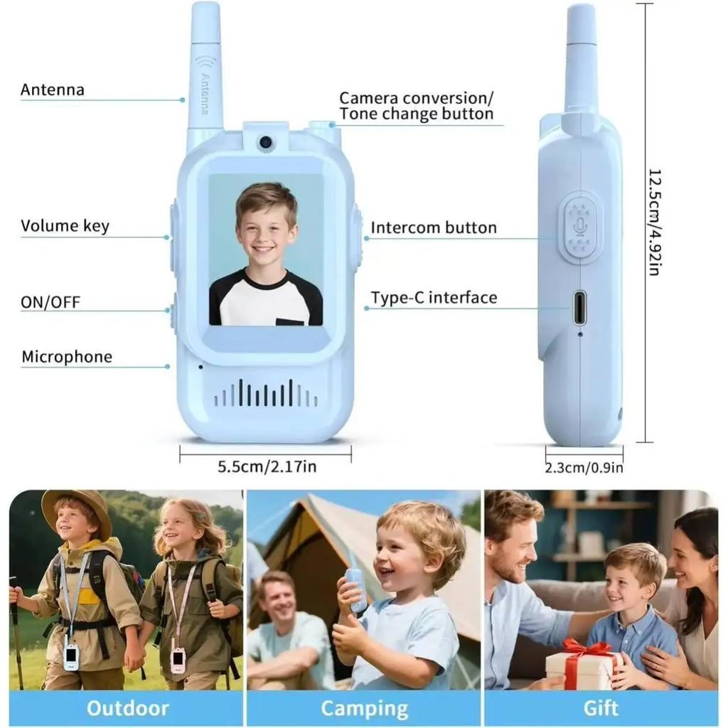 Kinder Video Walkie Talkie Set 2 Stück Wiederaufladbar 2-Zoll High-Definition Bildschirm Ein-Klick-Anruf Cartoon Gegensprechanlage Geschenk
