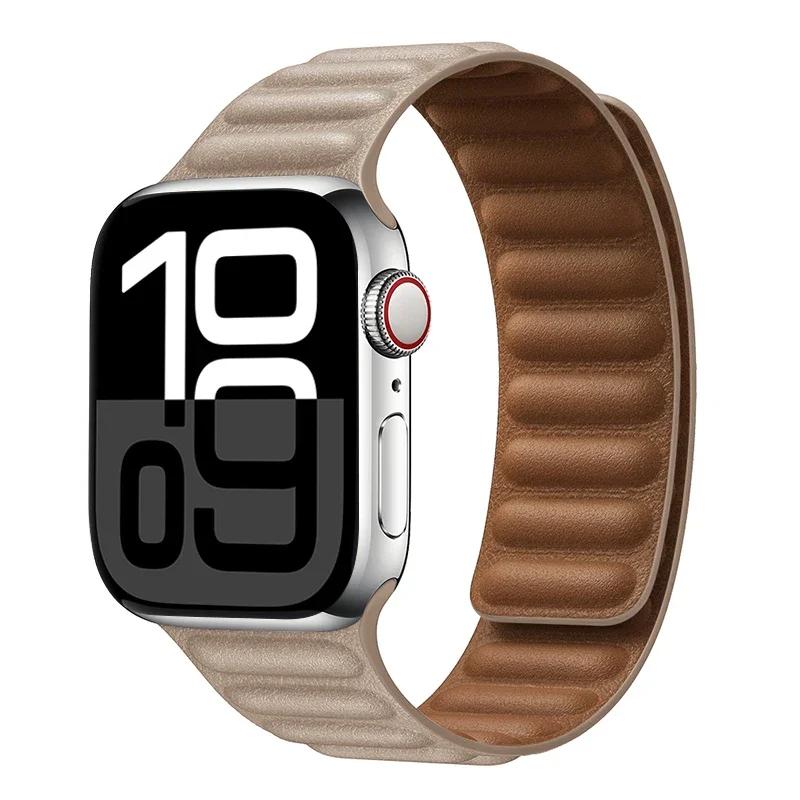 Leather Strap for Apple Watch Band 42mm 46mm 45mm 44mm 40mm Original Magnetic Loop Link Bracelet iWatch Ultar 2 49mm 10 9 8 7 SE