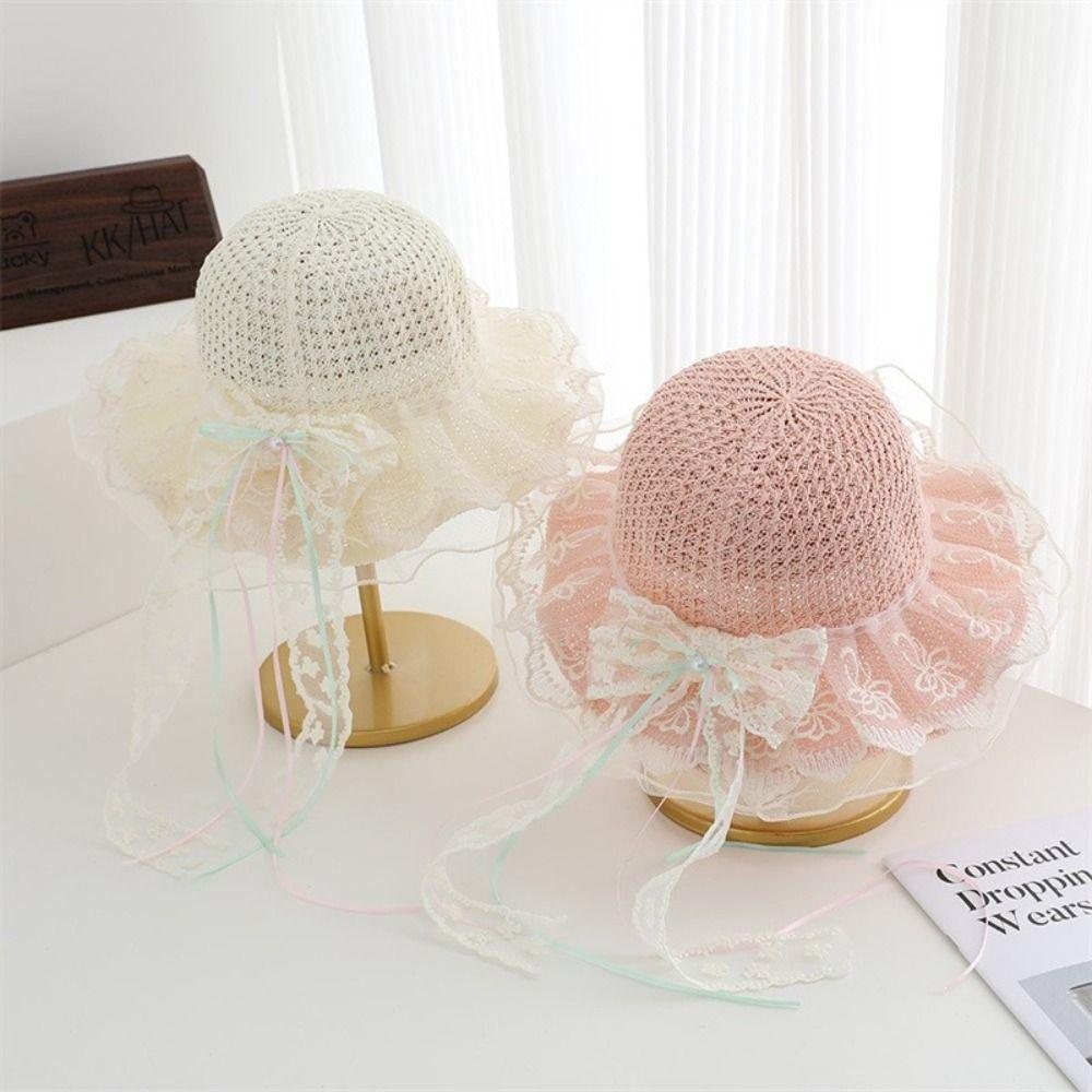 Pearl Decoration Children Sun Hat Wide Brim Straw Hat Cute Style Kids Sun Hat Girls Accessories
