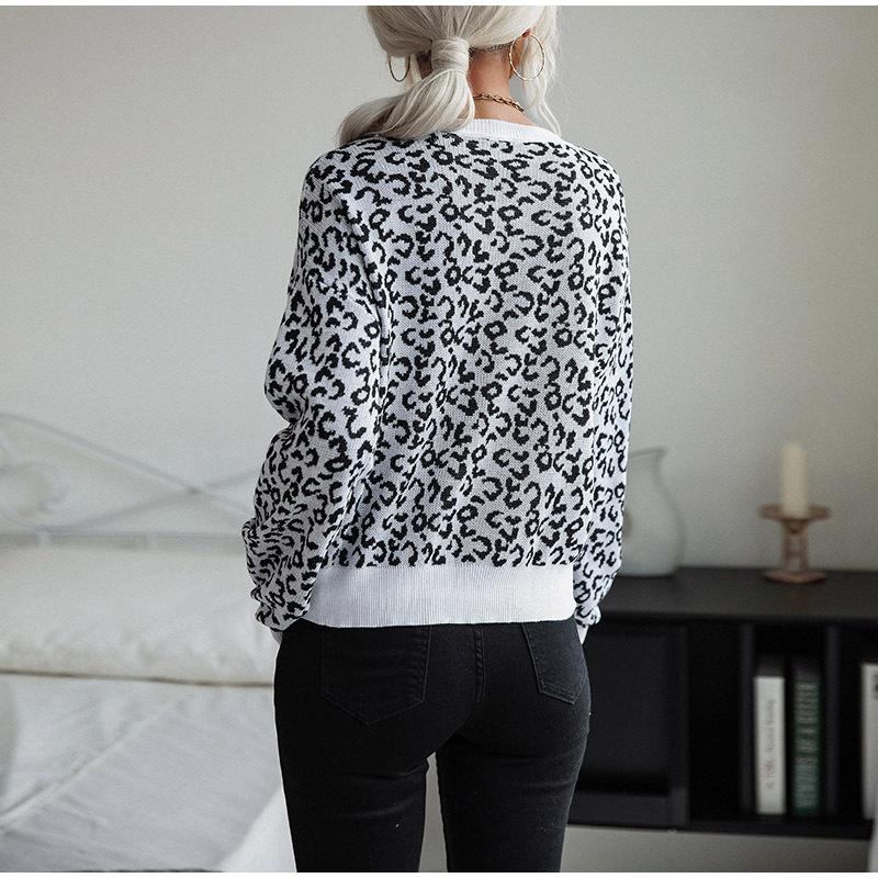 Pull à col rond pour femme Court Imprimé léopard Tricoté Haut à la mode et décontracté Pull Jumper Chemise de fond Automne et Hiver