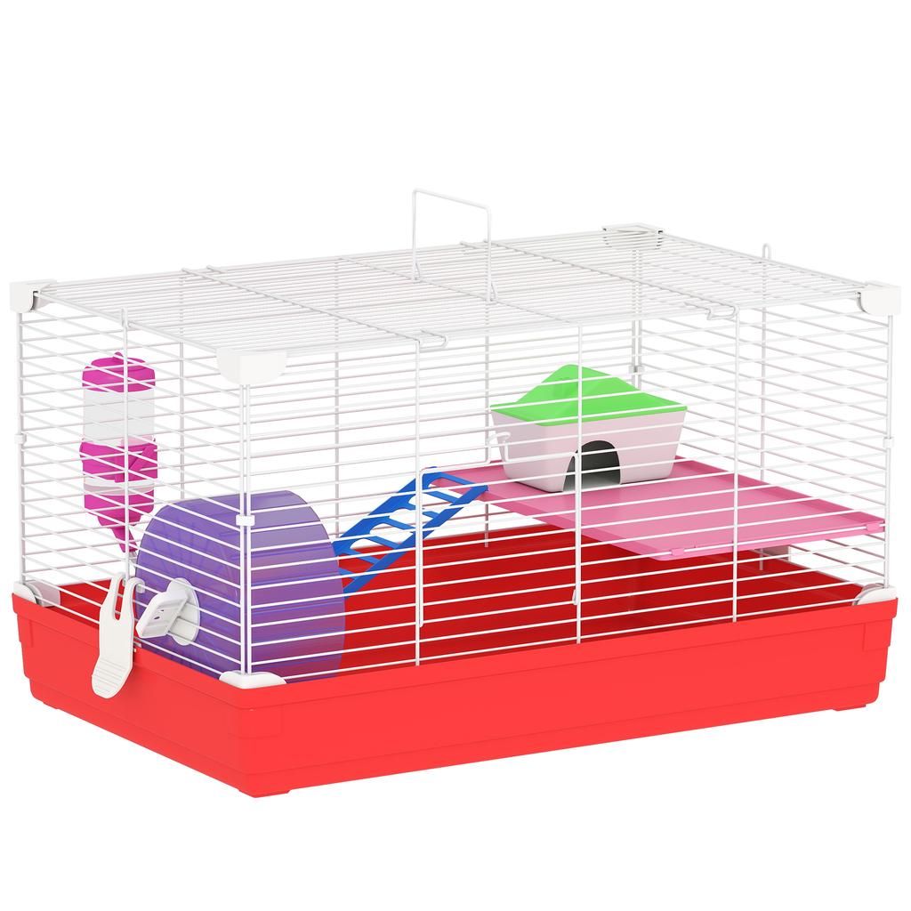 2-Tier Metal and PP Hamster Cage with House, Water Tank and Wheel, 47x30x27 Cm