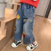 2025 Trendy Toddler Girls' Cartoon Print Wide-Leg Jeans