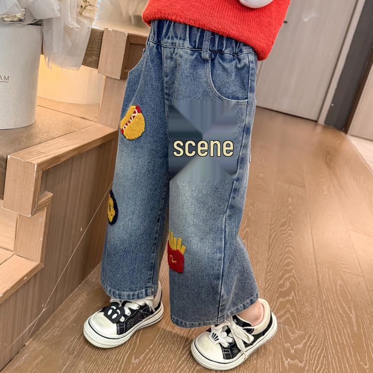 2025 Trendy Toddler Girls' Cartoon Print Wide-Leg Jeans