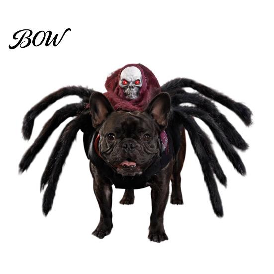 Pet Party Supplies for Dogs Spider Costume, Halloween Cat Outfit with Skull Face, Black Funny Apparel Holiday Cats Cosplay Photo Props Easy