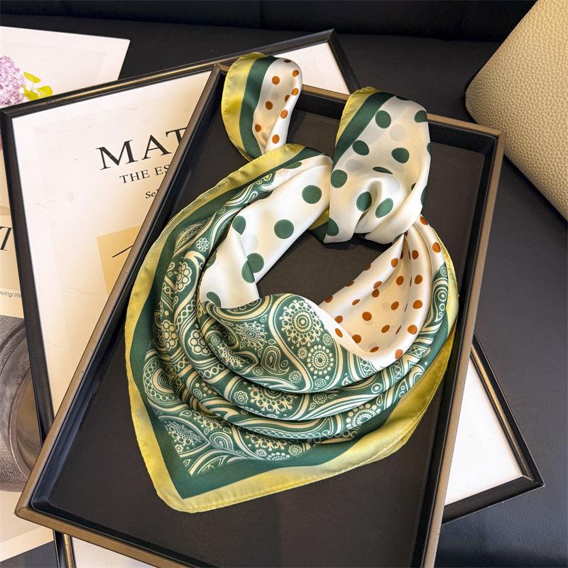 Polka dot cashew print scarf imitation silk retro high-end sunscreen shawl neck square scarf scarf silk scarf headscarf