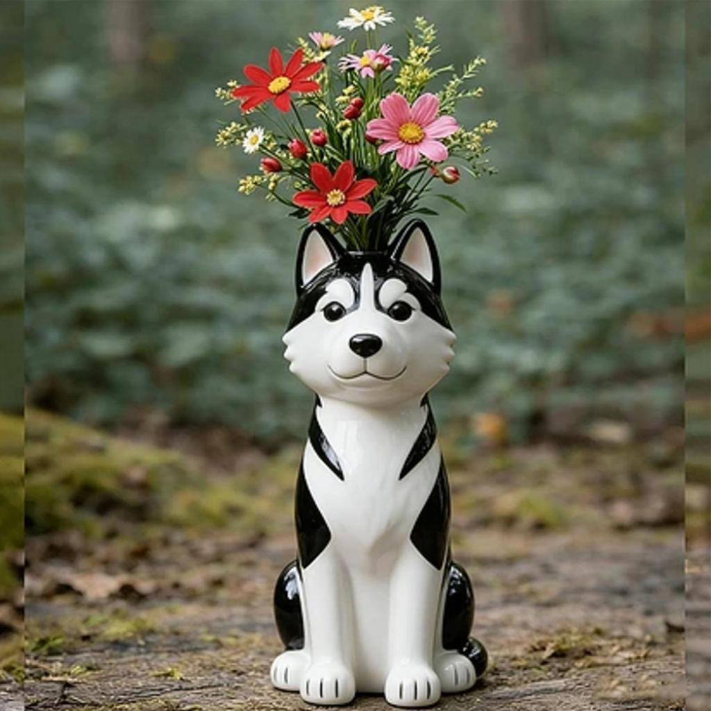 Vases Home Decor Resin Dog Desk Ornament Handcrafted Vase for Home Shelf Bookshelf Entryway Living Room Dining Table Bedroom