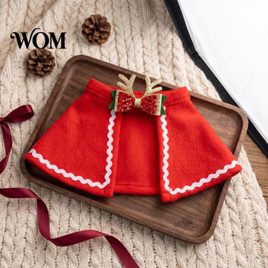 Cat Holiday Costume Pet Christmas Cape with Bow, Red Cloak for Small Medium Dogs & Cats, Outfit White Wavy Trim, Festive Apparel Pets Dog