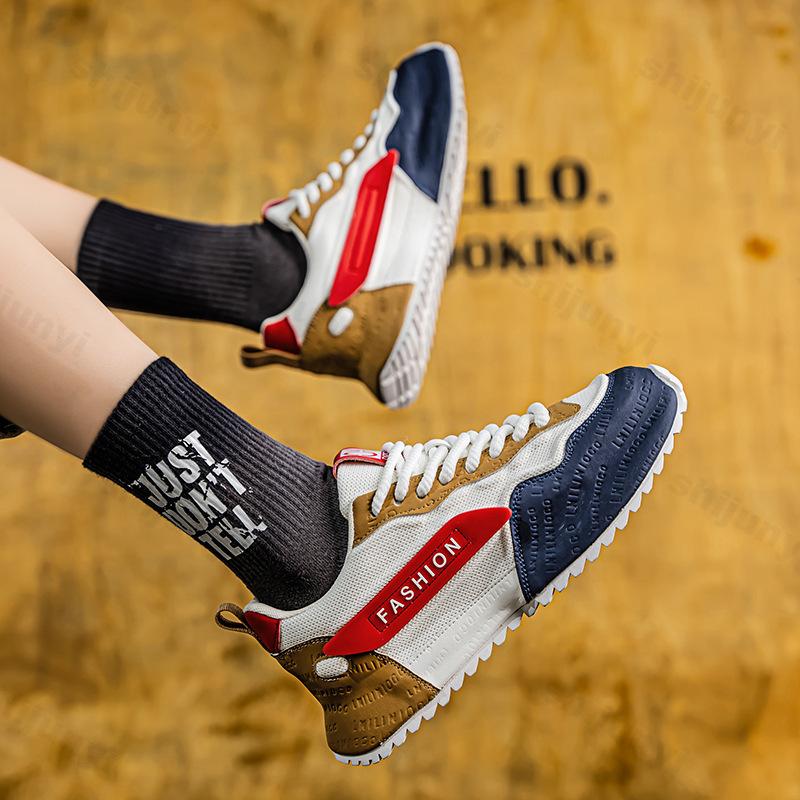 Fashion Men's Shoes 2025 Spring Fashion Trend Mesh Breathable Color Blocked Thick Sole Height Increasing Casual Versatile Sport Sneakers