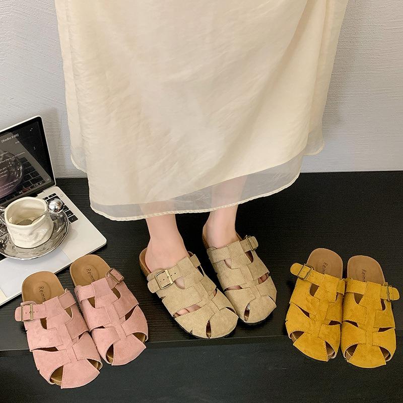 Thick-bottomed woven bag head half slippers women's summer wear new with skirt beach retro cool slippers