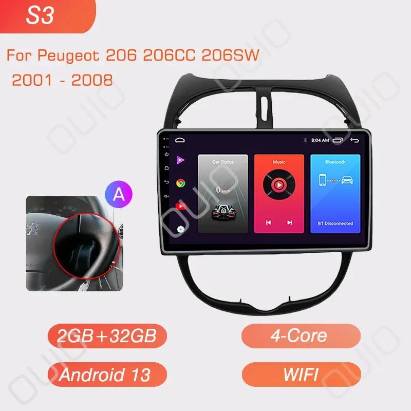 

2DIN Android 13 radio For Peugeot 206 206CC 206SW 2001 2002 2003-2008 Car stereo Multimedia Player Carplay Auto GPS Navigation