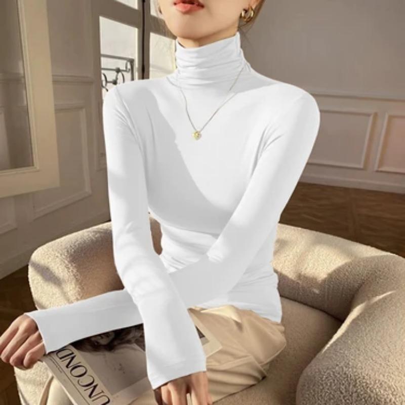 Damen S Hoher Kragen Langarm Figurbetont Koreanischer Stil Basisschicht T-Shirt