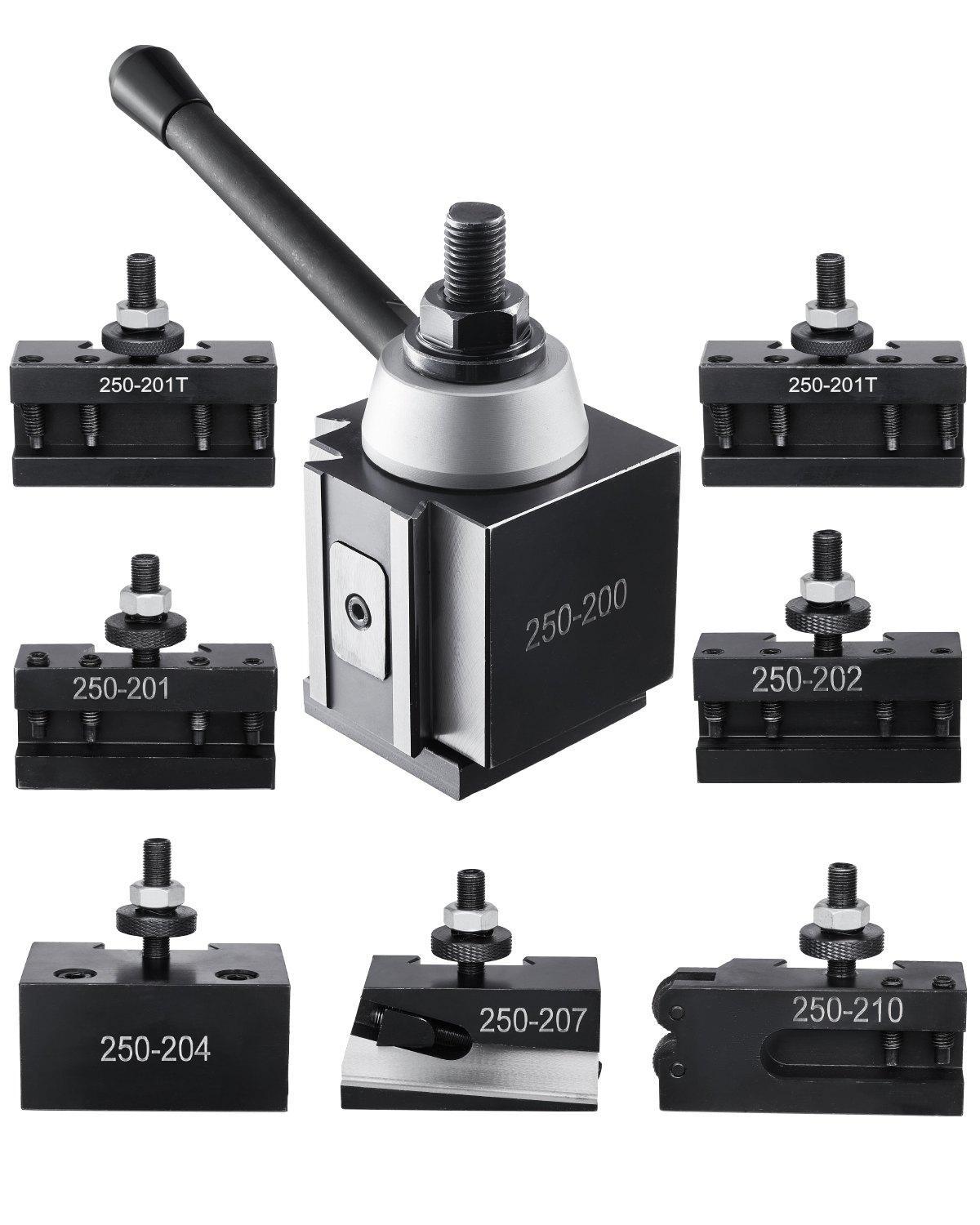 Set Suporturi de Scule cu Schimbare Rapidă VEVOR, 8 Bucăți, Include Suporturi de Scule pentru Strung, Suport de Scule Tip Piston cu Accesorii pentru Suport de Scule de Strungire 7.9 x 7.9 x 9.4 cm