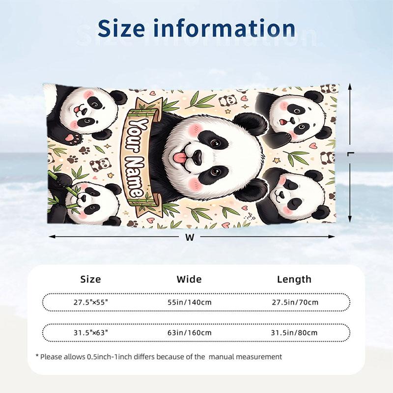Panda Love Art Print Theme Quick Dry Beach Towel Custom Name Text Print Large Sand Resistant Towel Beach Vacation