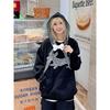 American Embroidered Puppy Plaid Strap Hooded Thin Sweatshirt for Women Autumn Winter College Style