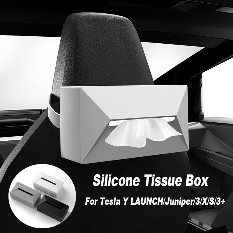 For Tesla Y LAUNCH/Juniper/3/X/S/3+ Silicone Tissue Box Central Control Back Rest Tissue Box Car Interior Trimming Accessories