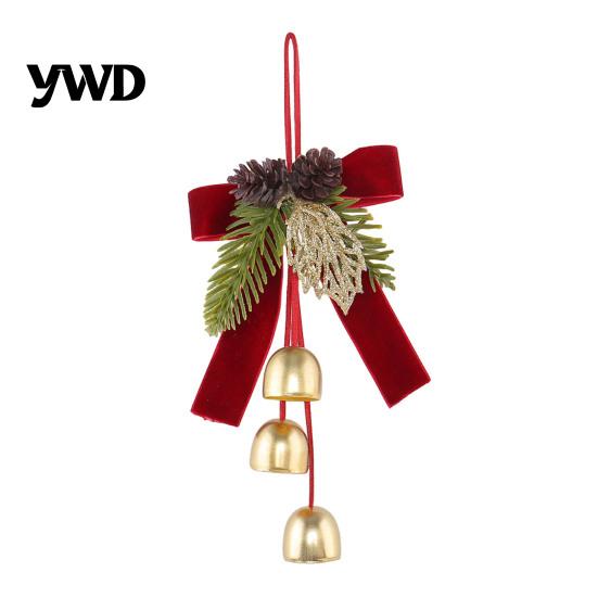 Vintage Style Holiday Gift Sets Christmas Bow Bell Hanging Ornament, Velvet Festive Wreath Decor for Ornaments Tree Home Party, Door Window