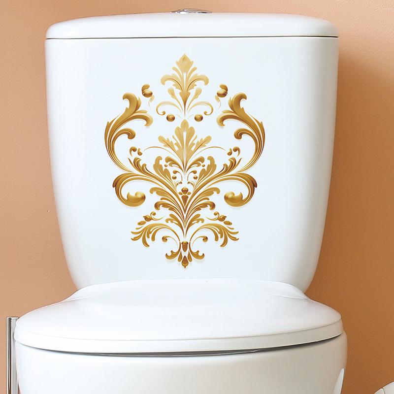 Golden Pattern Decorative Toilet Wall Sticker For Bathroom Decor Wall Decor Adhesive Wallpaper Toilet Decoration Wc Accessories