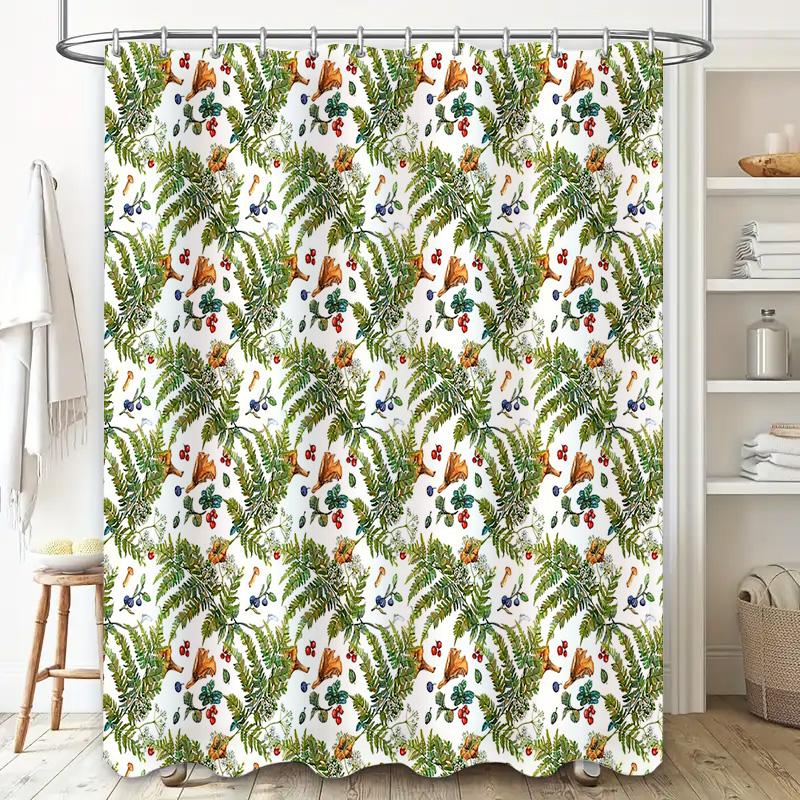 Botanical Shower Curtain Greenery Plants Leaves Pattern Fabric Backdrop For Bathroom Decor Vintage Floral Nature Theme