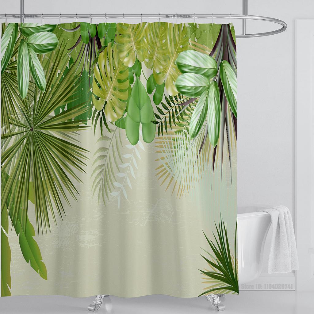 Plant Floral Shower Curtain Waterproof Shower Curtain Polyester Fabric 3D Printed Curtain Bathroom Decoration With Hooks
