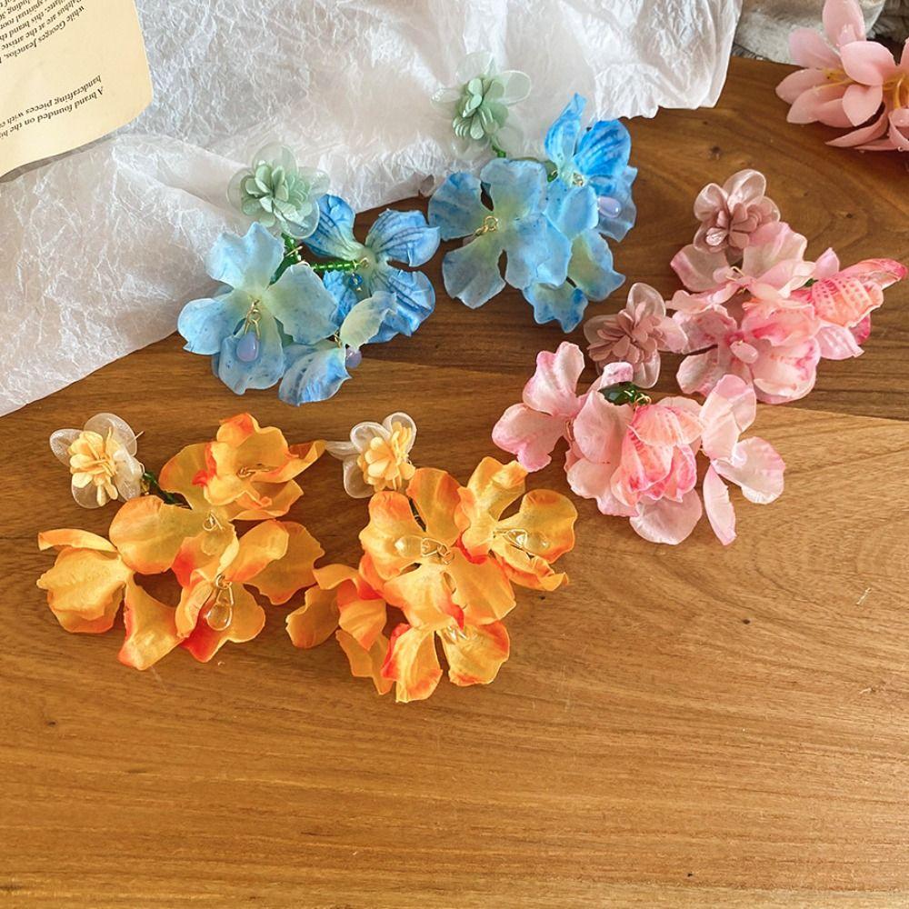 Crystal Simulated Flower Drop Earrings Silver Needle Vacation Style Earrings Flower Earrings  Gift