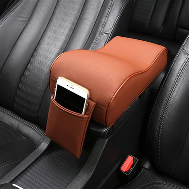 

Car Armrest Cushion Center Memory Foam Console Armrest Pillow With Mobile Phone Holder Storage Bag Car Armrest Box Mat Pad коричневий