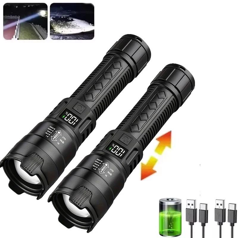 High Power LED Flashlight Built-in Battery USB Rechargeable Strong Light LED Torch Outdoor Camping Emergency Lantern