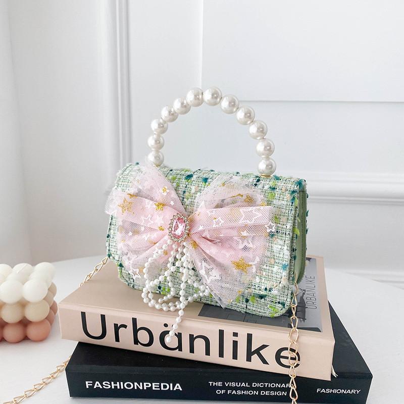 

Fashionable Cute Children s Pearl Princess Crossbody Bag In Bright Spring Colors Green Bow