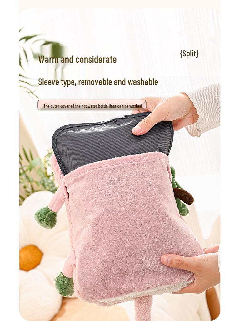 Cartoon Rechargeable Explosion-Proof Hot Water Bottle - Detachable Hand Warmer for Girls, Bed, and Abdomen.