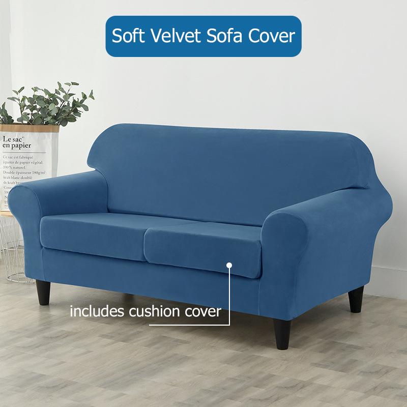 Soft Velvet European Sofa Cover With Seat Cushion Pad Covers For Living Space Home Spandex Fabric Stretch Armchair Couch Furniture Protector