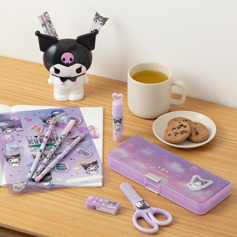 Sanrio Kuromi Pencil Opening Holds 6 Includes Mini Sharpener and Name Item Number 264989 Double-Sided Case, Double-Sided Type, Pencils, Space,