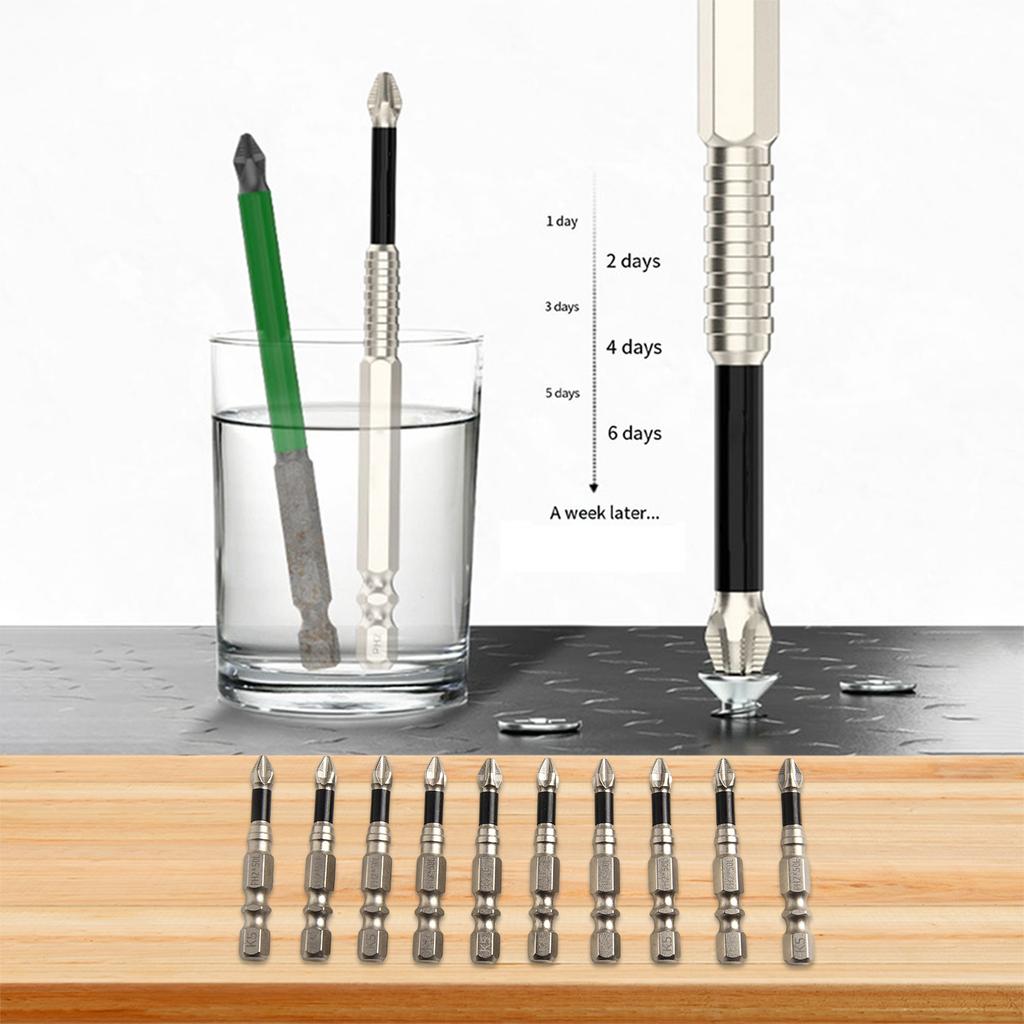 10 Pcs/1 Set Cross Magnetic Screwdriver Bit Alloy Steel Anti Slip Long Drill Bits PH2 Hand Tool Accessories