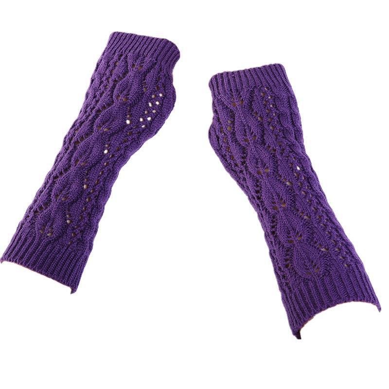 Hollowed Out Leaf Fingerless Gloves for Women's Autumn and Winter  New Mesh Warm Knitted Woolen Half Finger Arm Covers