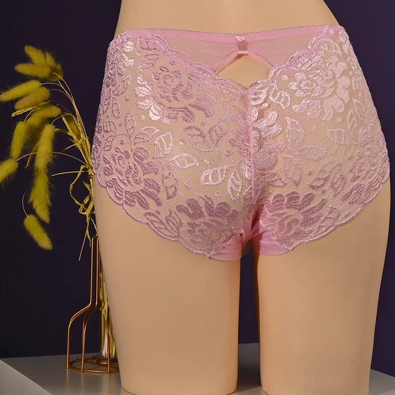 M-3Xl Large Size Sissy Pouch Panties Men Lace See Through Crossdressing Briefs Bullet Separation Underpant Gay Erotic Brief