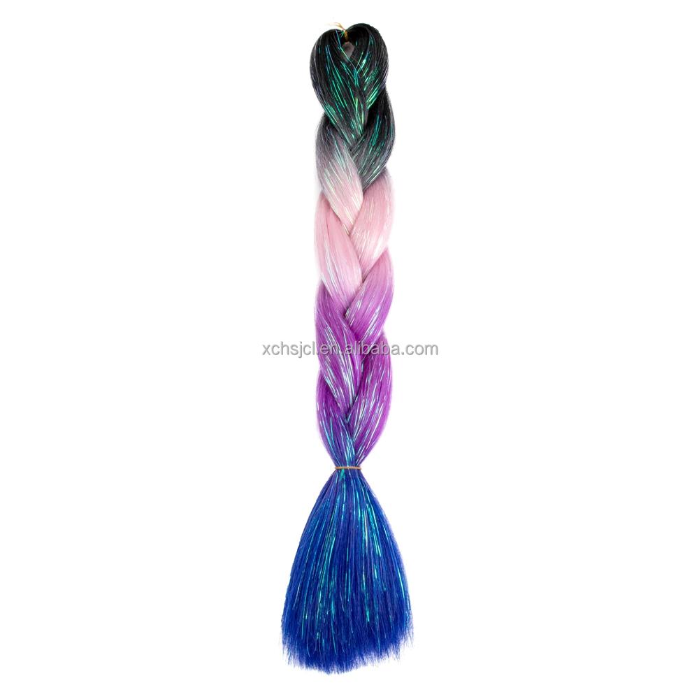 Customized Soft Heat Resistant Fiber Festival Ombre Pure 2 3 4 5 Tone Color Tinsel Glitter Jumbo Braiids