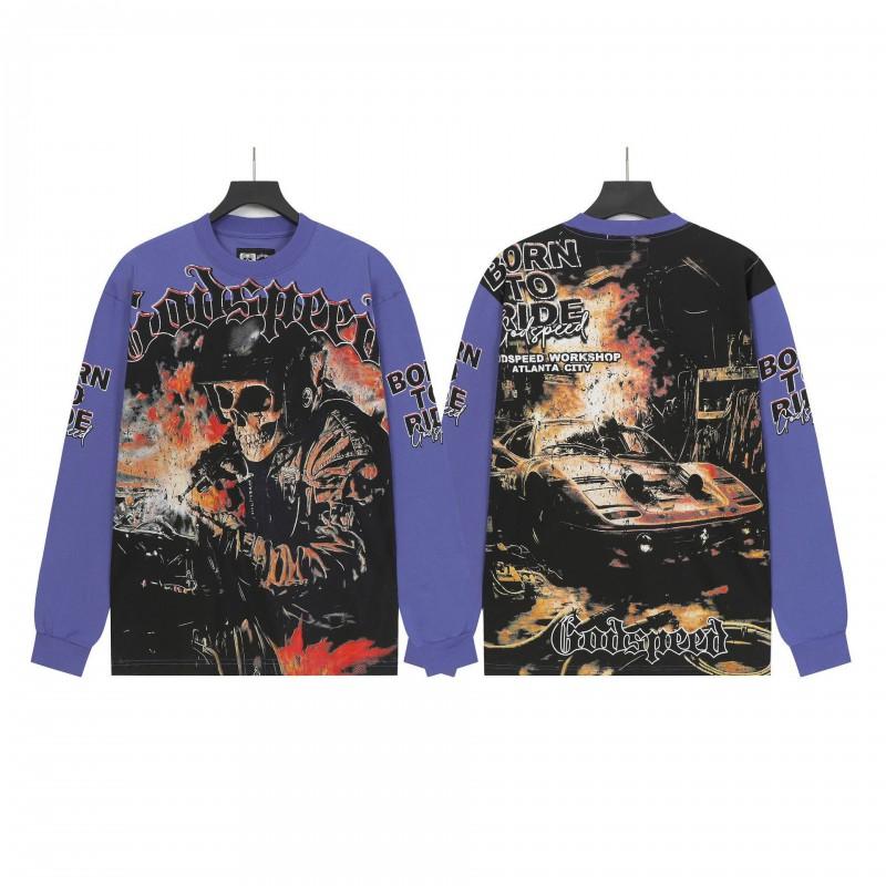 Unisex Vintage Skull Print Washed Cotton Long Sleeve Hoodie Streetwear Loose Fit
