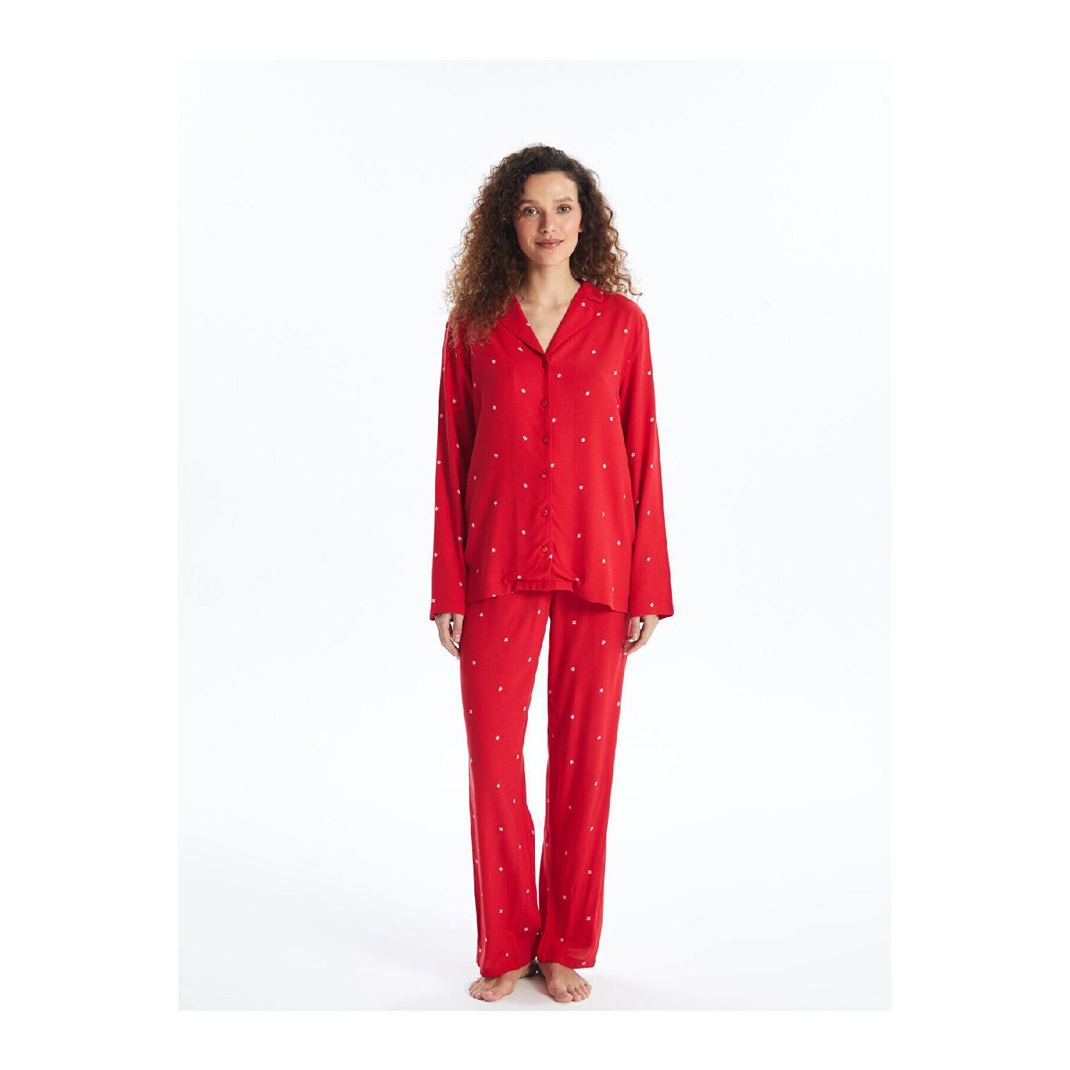 

Eco Red Printed Shirt Collar New Year Themed Women s Pajama Set S червоний