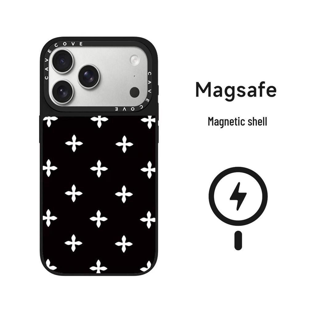 Stylish Polka Dot and Cross Flower MagSafe Case for Apple 17/15 Pro Max Phone