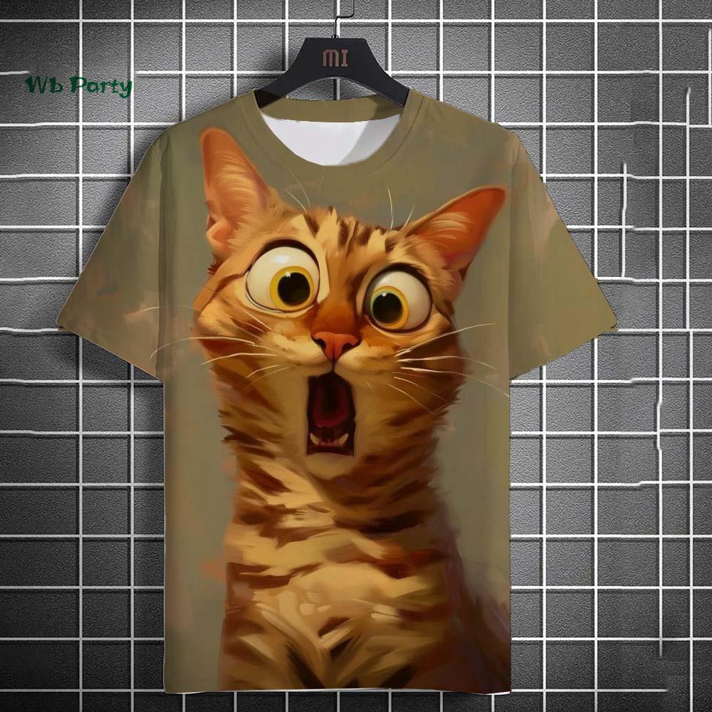 Cat Print Men's T-Shirt Summer Tops Casual Short-Sleeved Tee Men's Funny T-Shirts Oversized Men's Clothes Animal Graphic T-Shirt