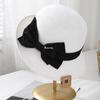 2025 Summer New Woven Basin Hat Fashion Crimped Sun Hat Satin Bow Summer Sun Hat