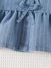 Two-piece Set for Girls: Sleeveless Top with Bow and Lace Design, and Slimming Retro Blue and White Striped Denim Shorts.
